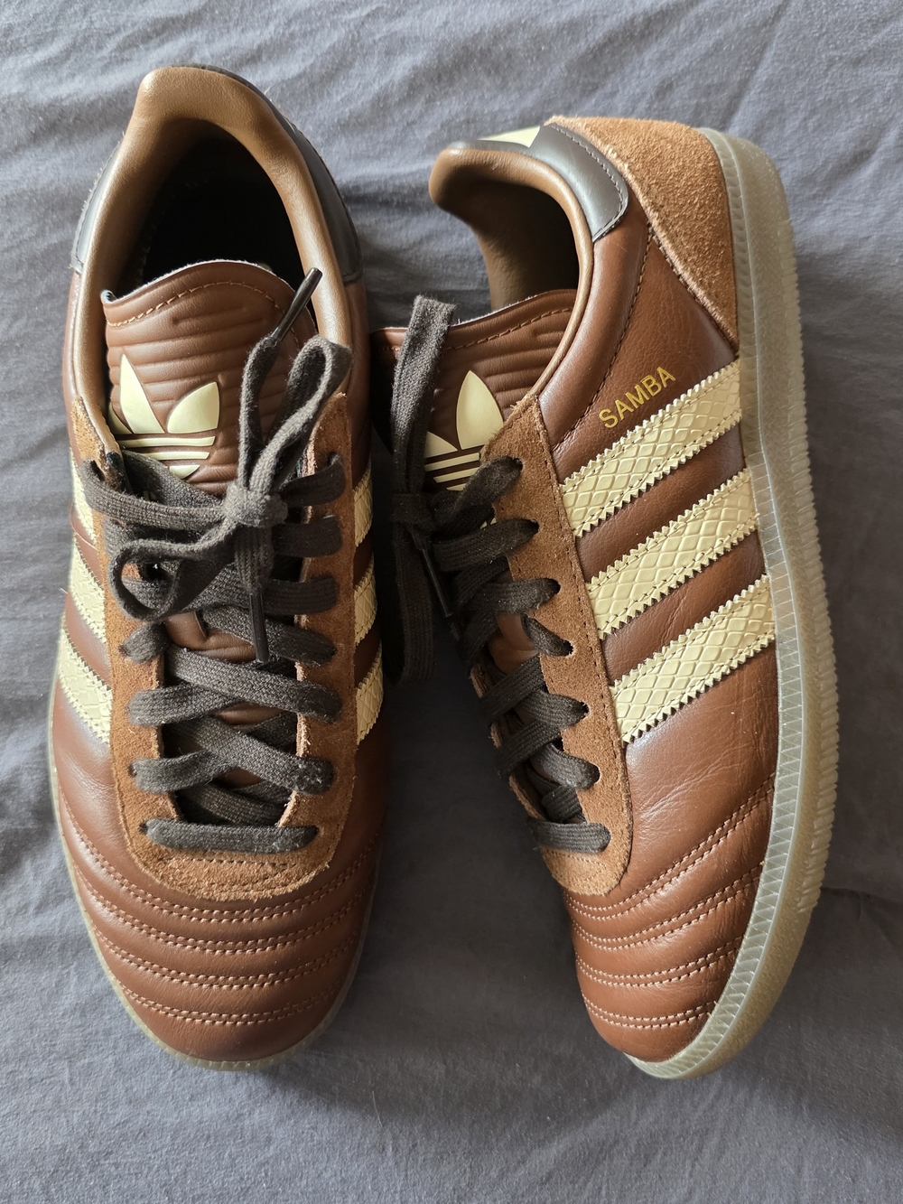 Adidas Women’s Samba-Inspired Brown and Tan Leather Sneakers - Picture 3 of 5
